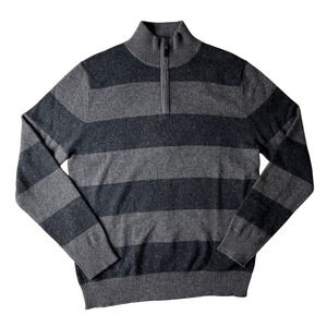 SKU1-10 QI CASHMERE Men's Sweater Turtle Neck Striped 100% Cashmere Grey XL